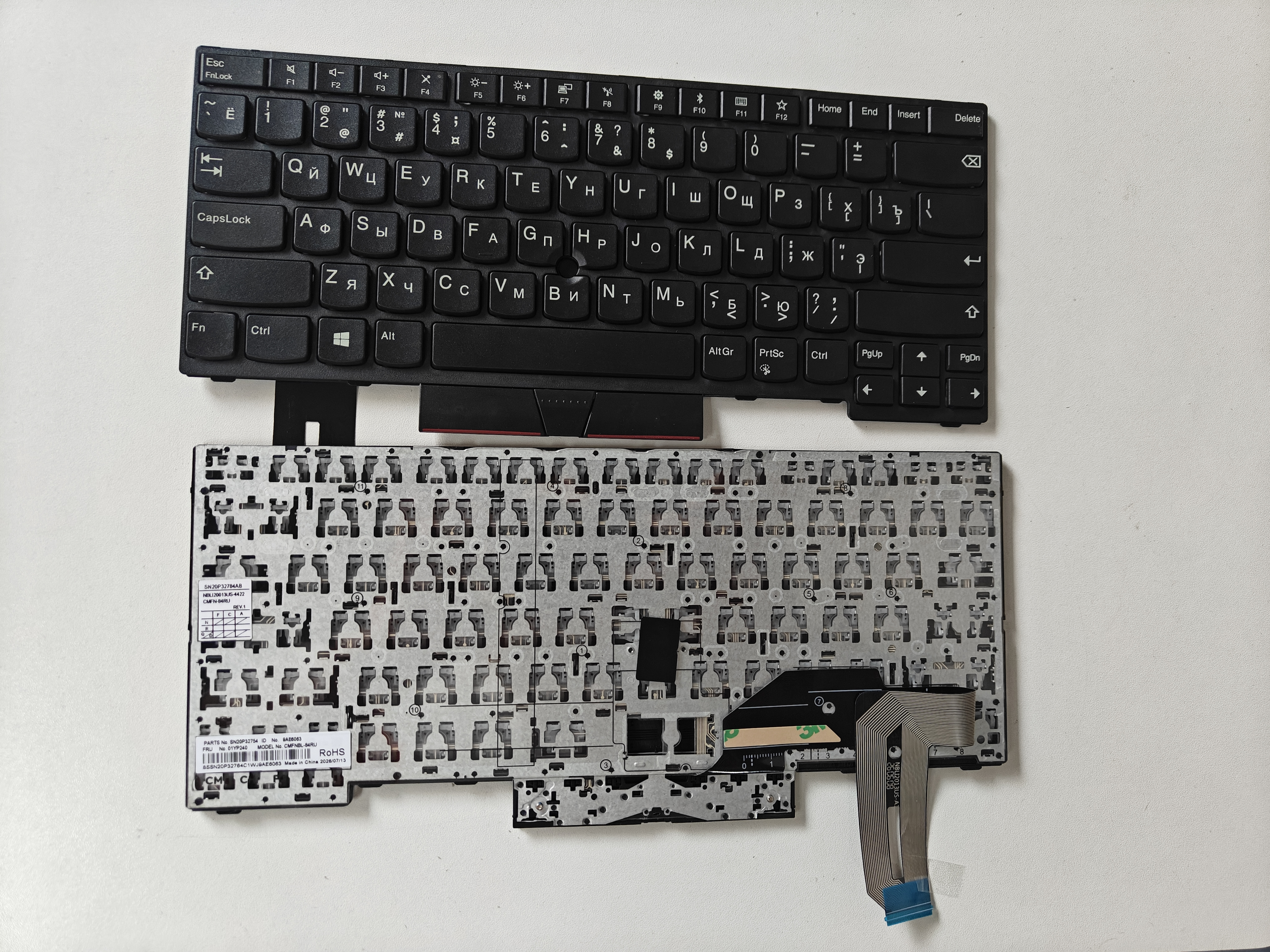 Picture of Laptop Russian keyboard forNew Replacement Laptop Keyboard For IBM E480/SK full light/T490/E490/T480S/L480/L380/R480/L390 BLACK FRAME BLACK With hole (OEM) RU Layout